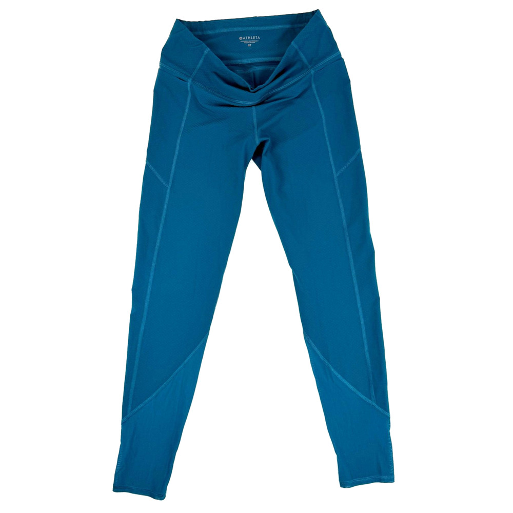 Athleta Contender 7/8 Tight‎ Teal Blue Textured Leggings 405605-02 Size ST